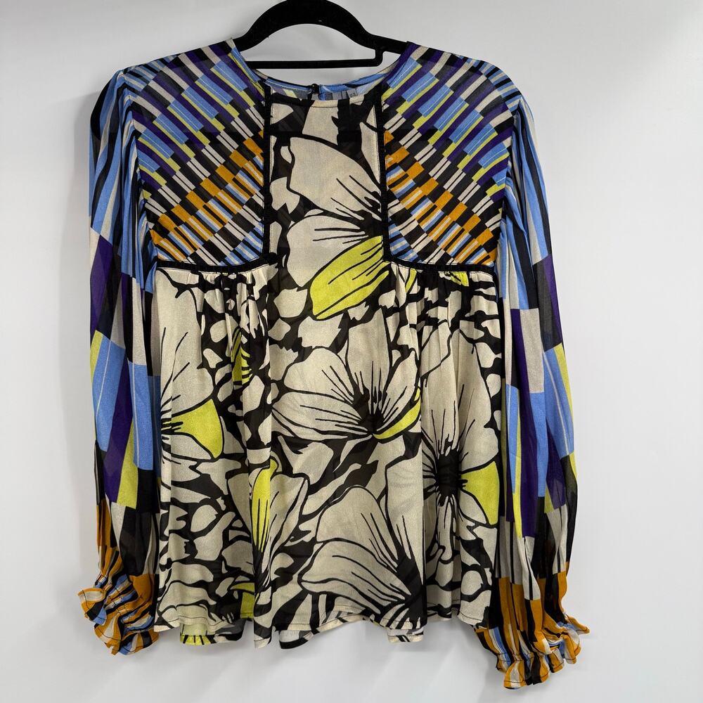 Blank London Anthropologie Miranda Peasant Blouse Womens Small Petite Floral - Picture 4 of 12